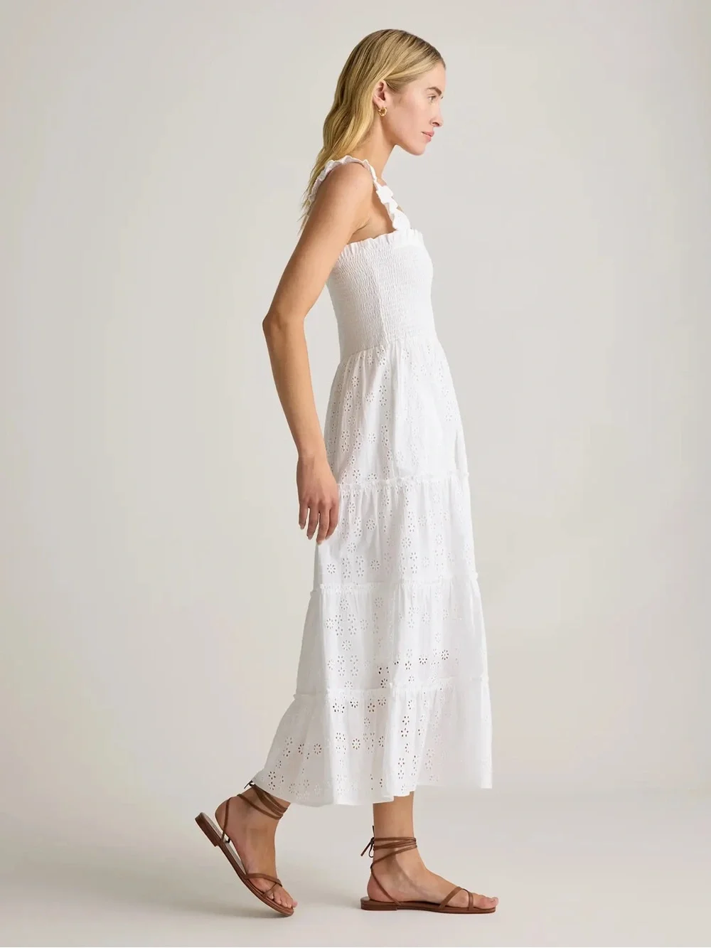 100% Organic Cotton Eyelet Smocked Midi Dress - Picture 3 of 6